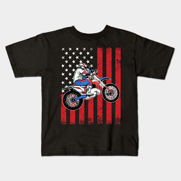 Patriotic Dirt Bike Distressed American Flag MX Motocross Kids T-Shirt by Acroxth